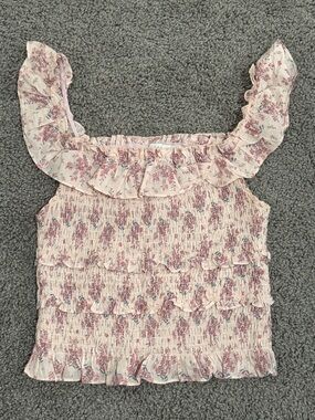 Pink Floral Smocked Ruffle Blouse